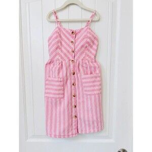 Japna Girl Pink Striped Button Front Sundress Size 8 Cotton Linen Smocked Back